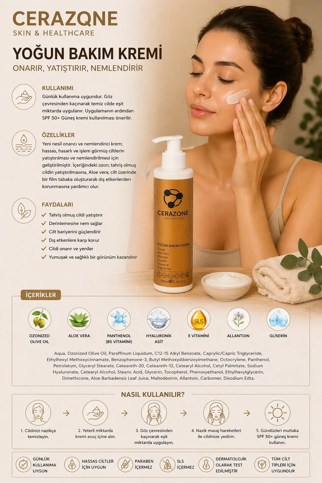 Yoğun Bakım Kremi 100 ml Ozon ve Aloe Vera Özlü Yoğun Nemlendirici Ve Bariyer Onarıcı