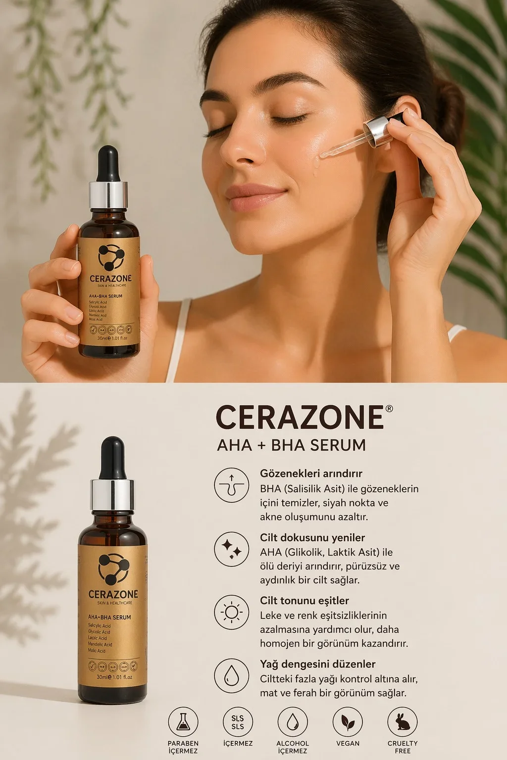 Aha+Bha Serum Parlaklık Verici Gözenek Sıkılaştırıcı Leke Giderici 30 ML