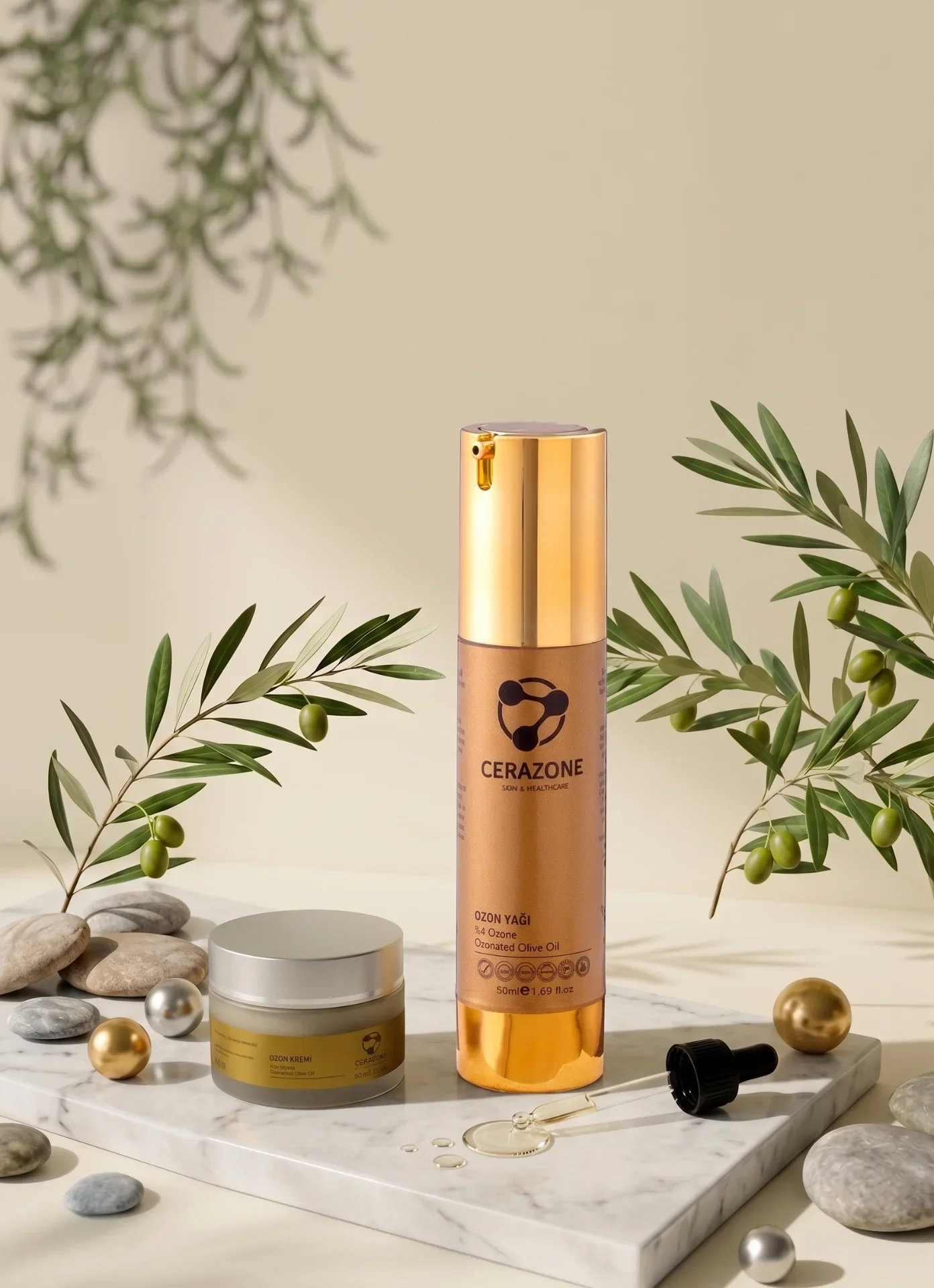 Onarıcı ve Yenileyici Ozon Bakım Seti Saf Ozon Yağı ve Ozon Kremi 2 x 50 ml