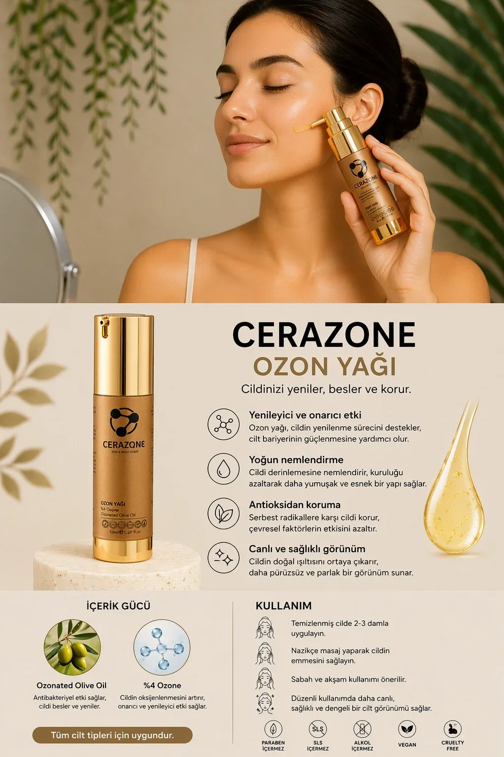 Onarıcı ve Yenileyici Ozon Bakım Seti Saf Ozon Yağı ve Ozon Kremi 2 x 50 ml