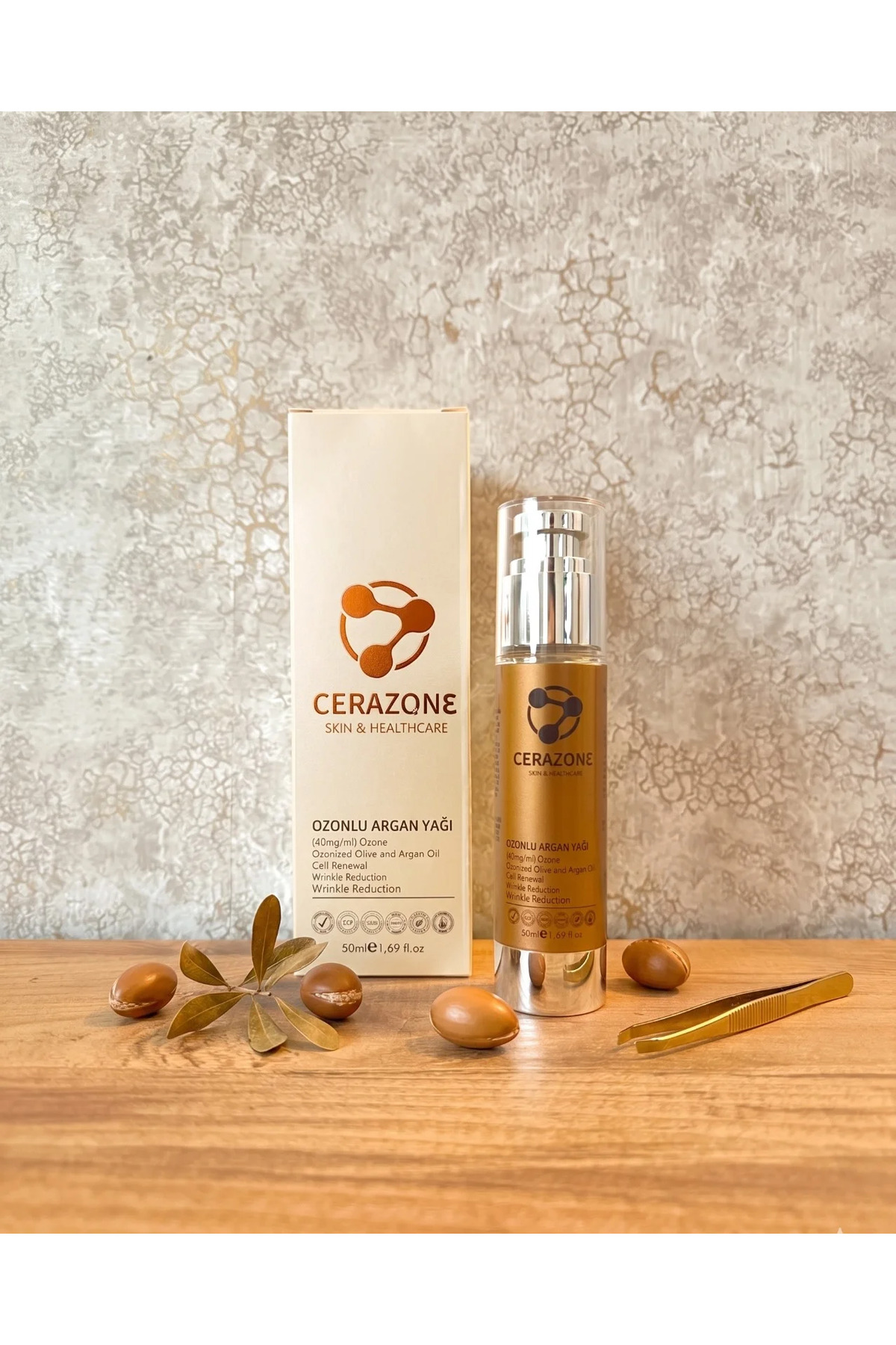Hücre Yenileyici Yaşlanma Karşıtı Ozonlanmış Zeytinyağı ve Argan Yağı Cilt Bakım Yağı 50 ml